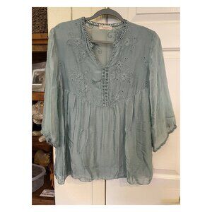 Bellambia Made In Italy Light Teal Blue Silk Lace Flowy Elegant Boho Peasant